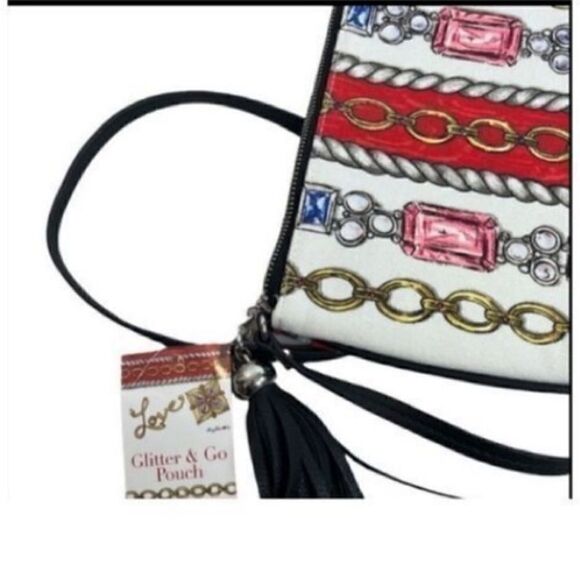 Brighton Women’s Small Crossbody Glitter and Go Pouch White Red with Tassel - Picture 9 of 16